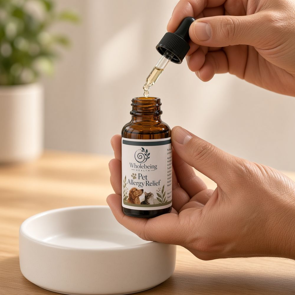 Giving Pet Allergy Relief drops from the dropper
